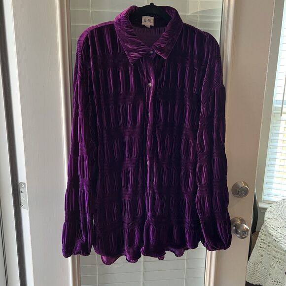 Bibi Women’s Velvet Top Large Smocked Tunic Whymsigoth - Picture 1 of 6